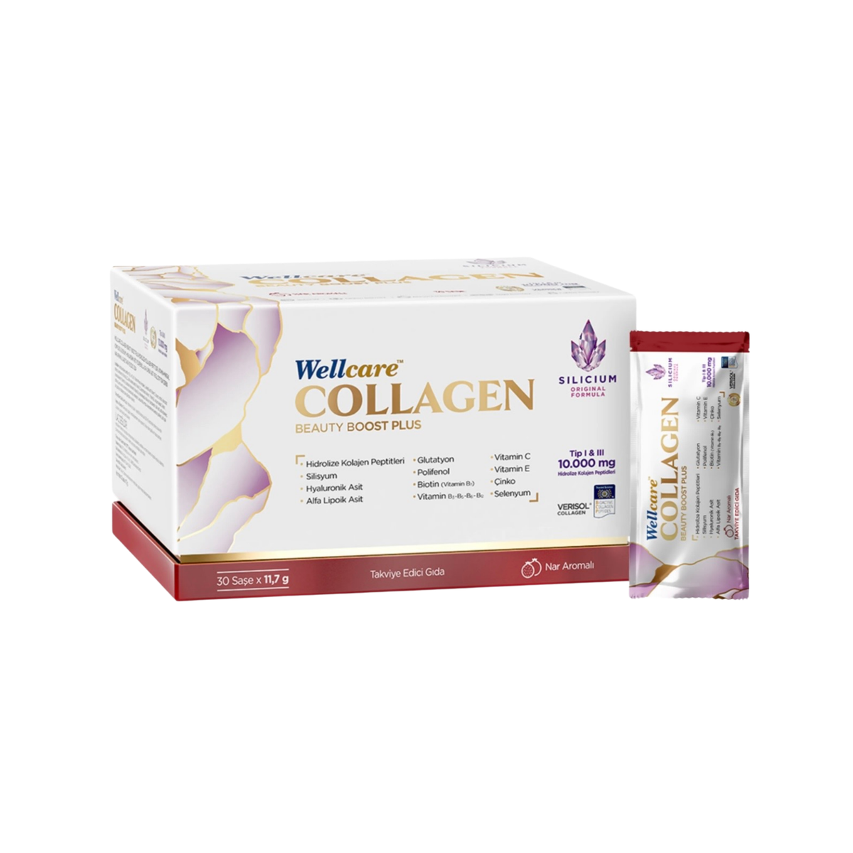 Wellcare Collagen Beauty Boost Plus 10,000 mg – Type I & III – Pomegranate Flavour Sachet