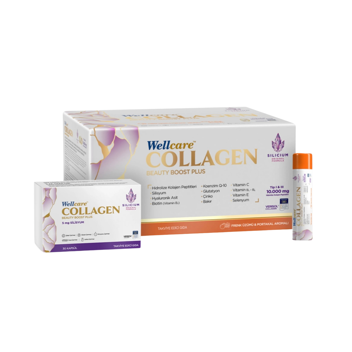 Wellcare Collagen Beauty Boost 5,500 mg – 30 Tubes & 30 Silicon Capsules (Blackcurrant-Orange Flavour)
