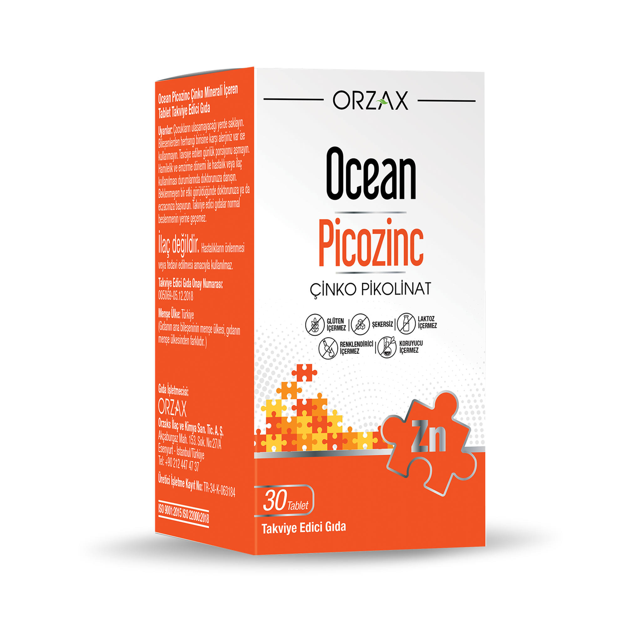 Orzax Ocean Picozinc 30 Tablets - 15 mg Zinc Picolinate - Immune Support