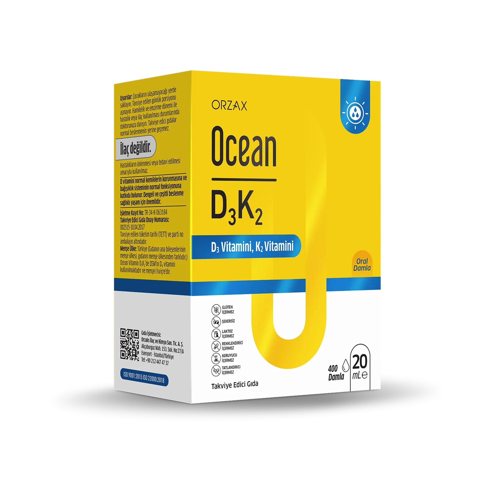 Orzax Ocean Vitamin D3K2 Drops 20 ml - 1000 IU Vitamin D3 & Vitamin K2 - Bone & Immune Support