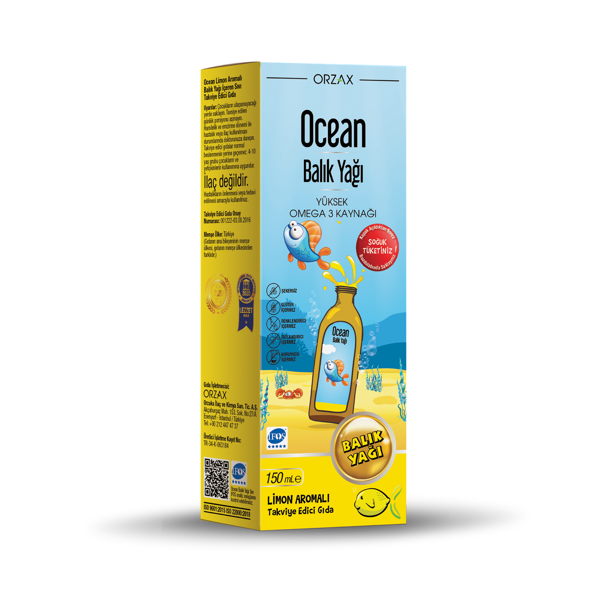 Orzax Ocean Fish Oil Lemon Flavored 150 mL - High Omega 3 Source