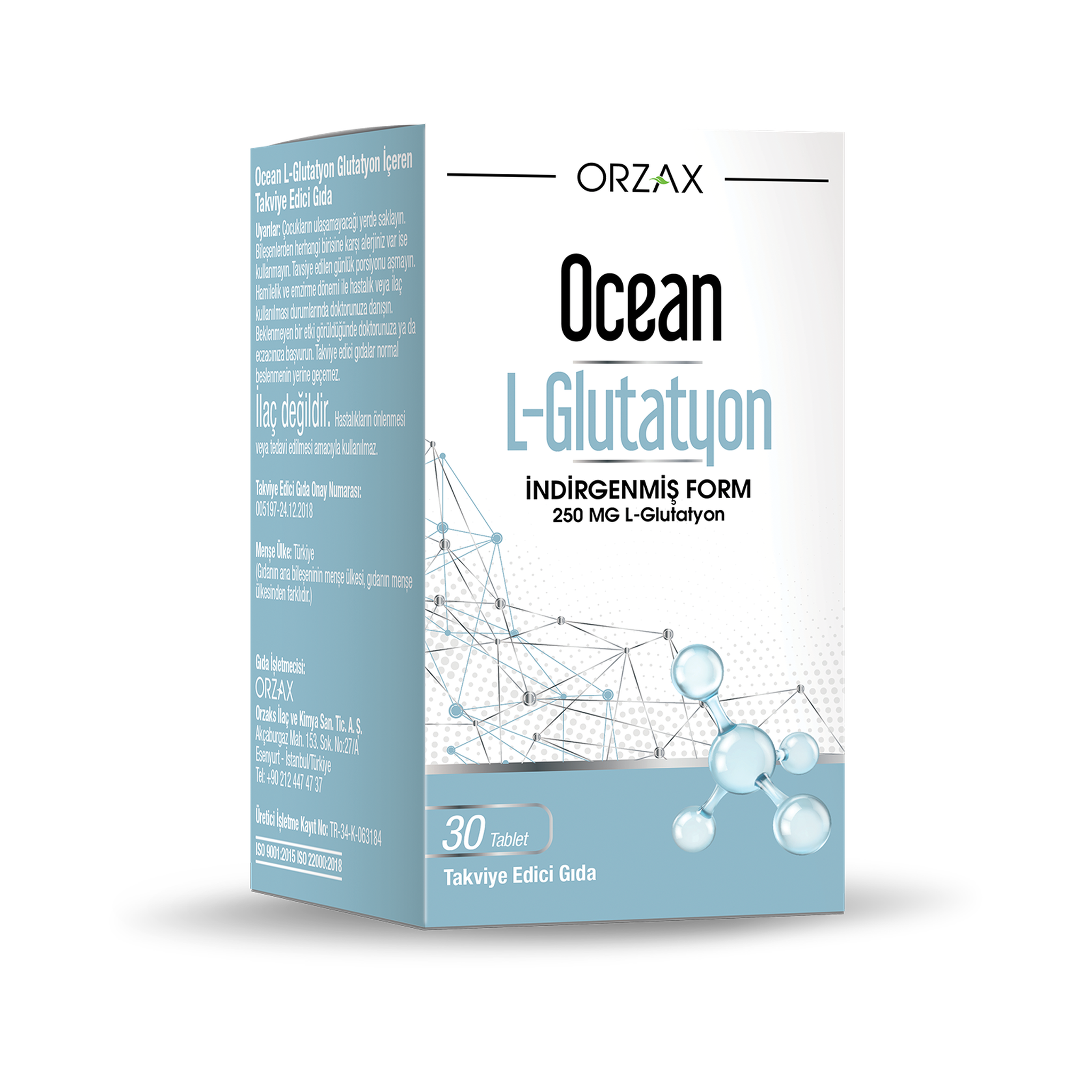 Orzax Ocean L-Glutathione 250 mg 30 Tablets – Reduced L-Glutathione -Immune Support