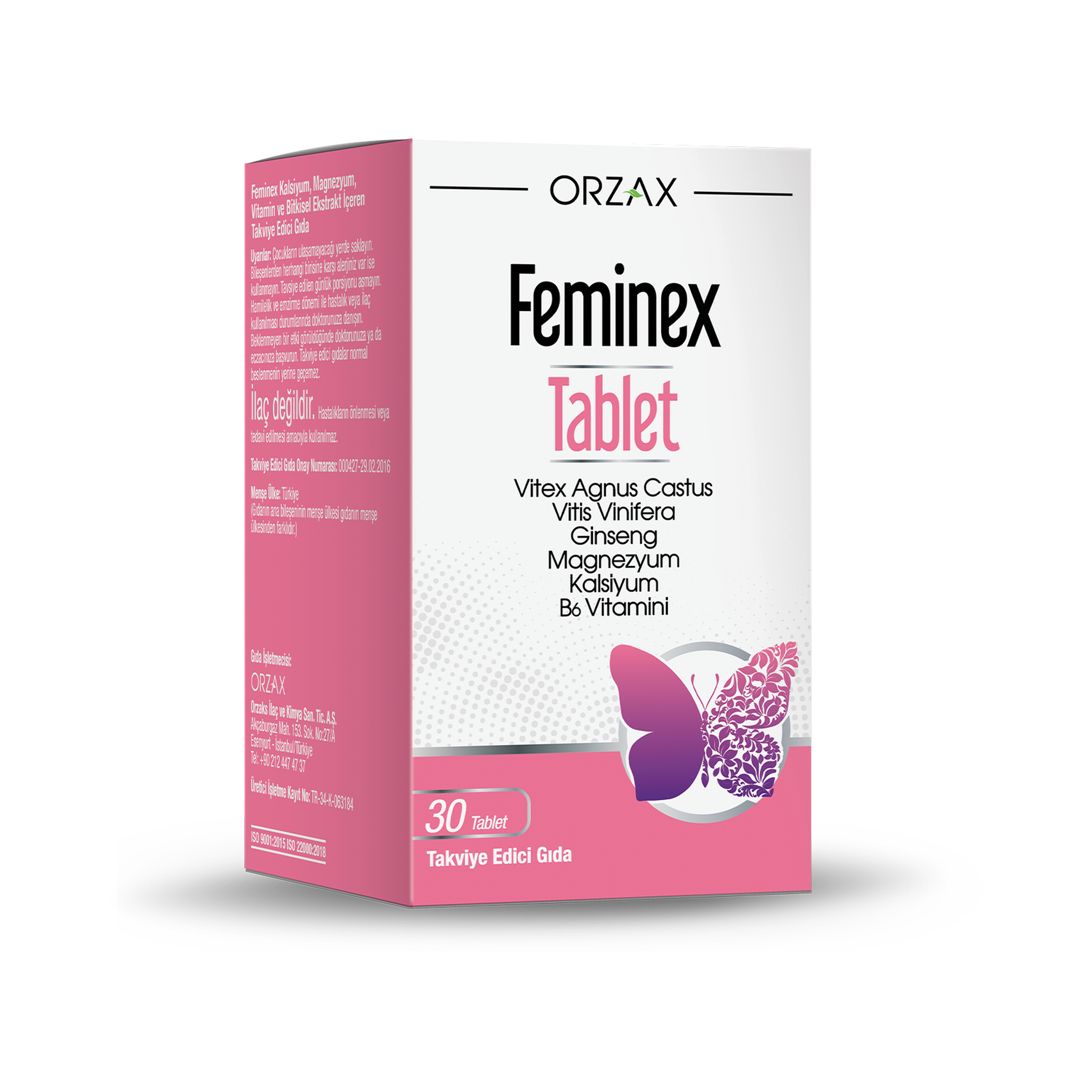 Orzax Feminex 30 Tablets – Women’s Formula with Vitex Agnus-Castus, Ginseng, Magnesium & Calcium