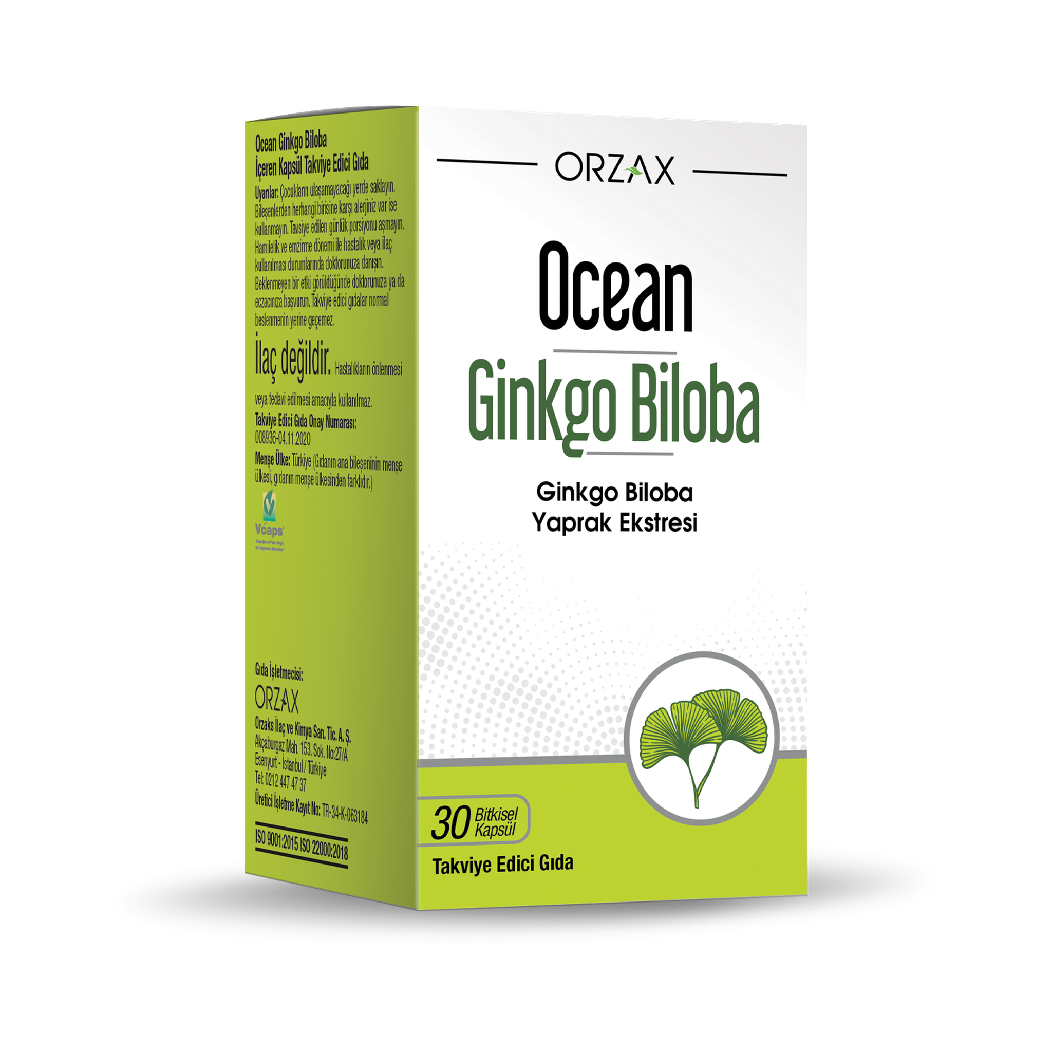 ORZAX Ocean Ginkgo Biloba Leaf Extract 30 Herbal Capsules