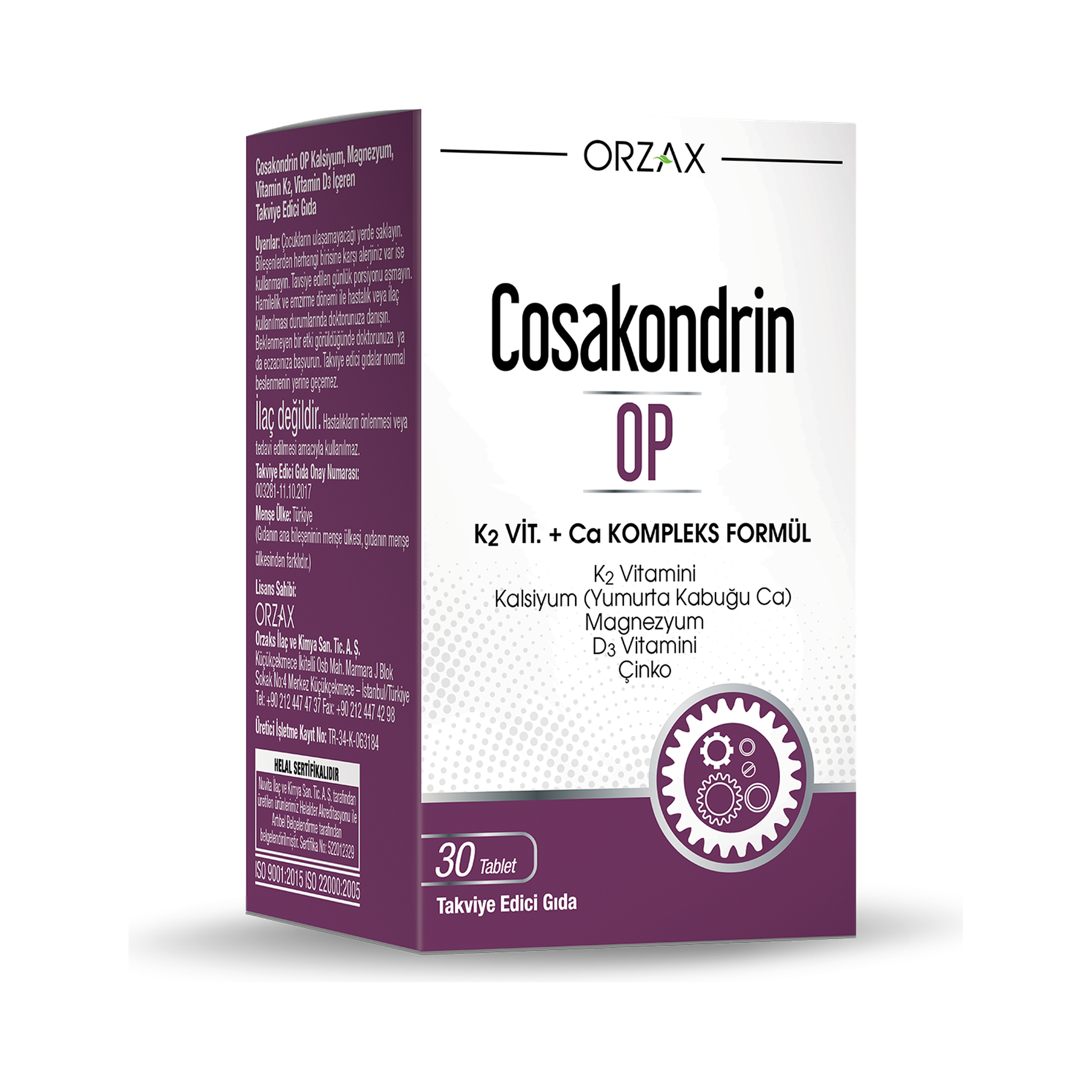 Orzax Cosakondrin OP 30 Tablets - Calcium Magnesium Zinc K2 D3 - Food Supplement