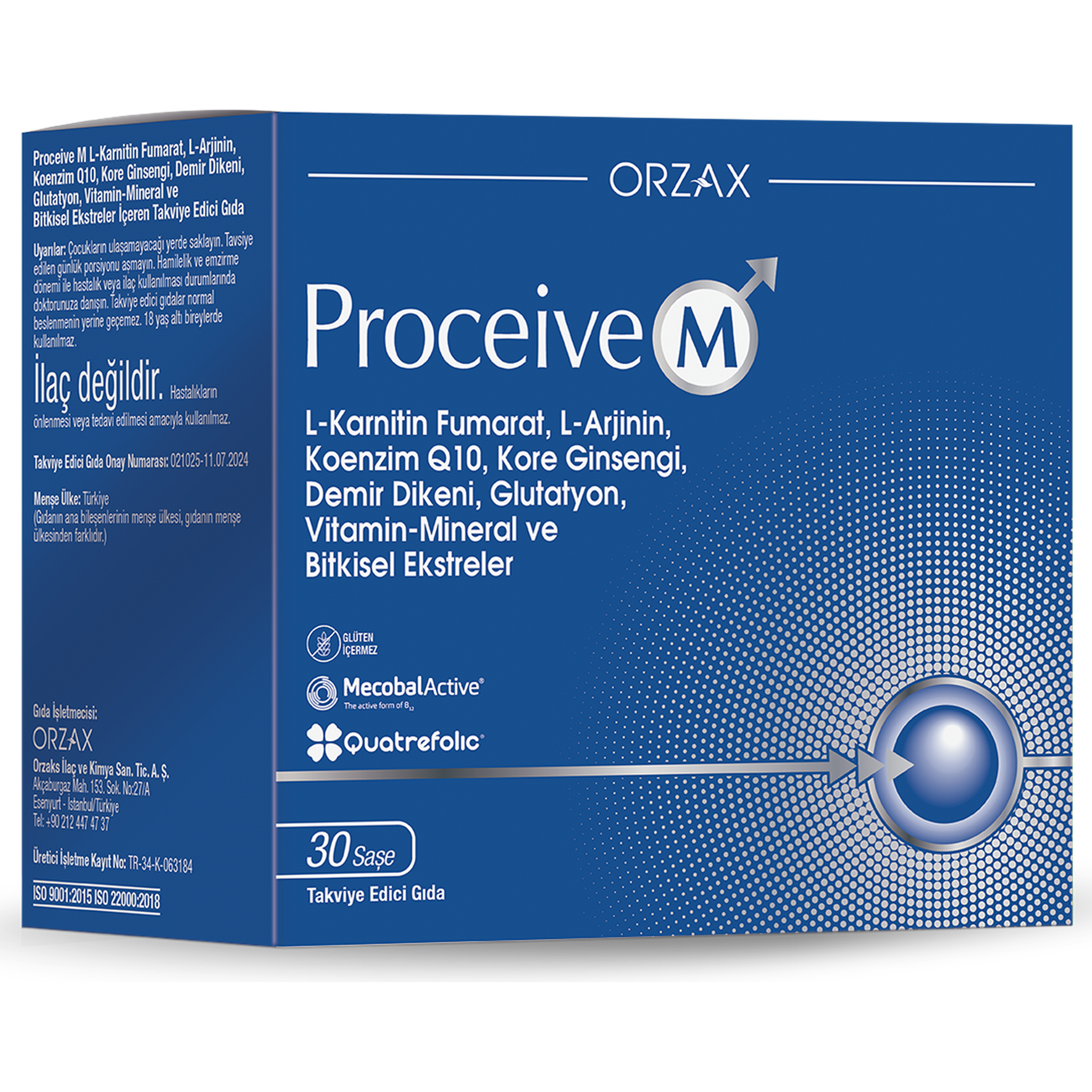 ORZAX Proceive M L-Carnitine L-Arginine CoQ10 30 Sachets - Men’s Fertility Support