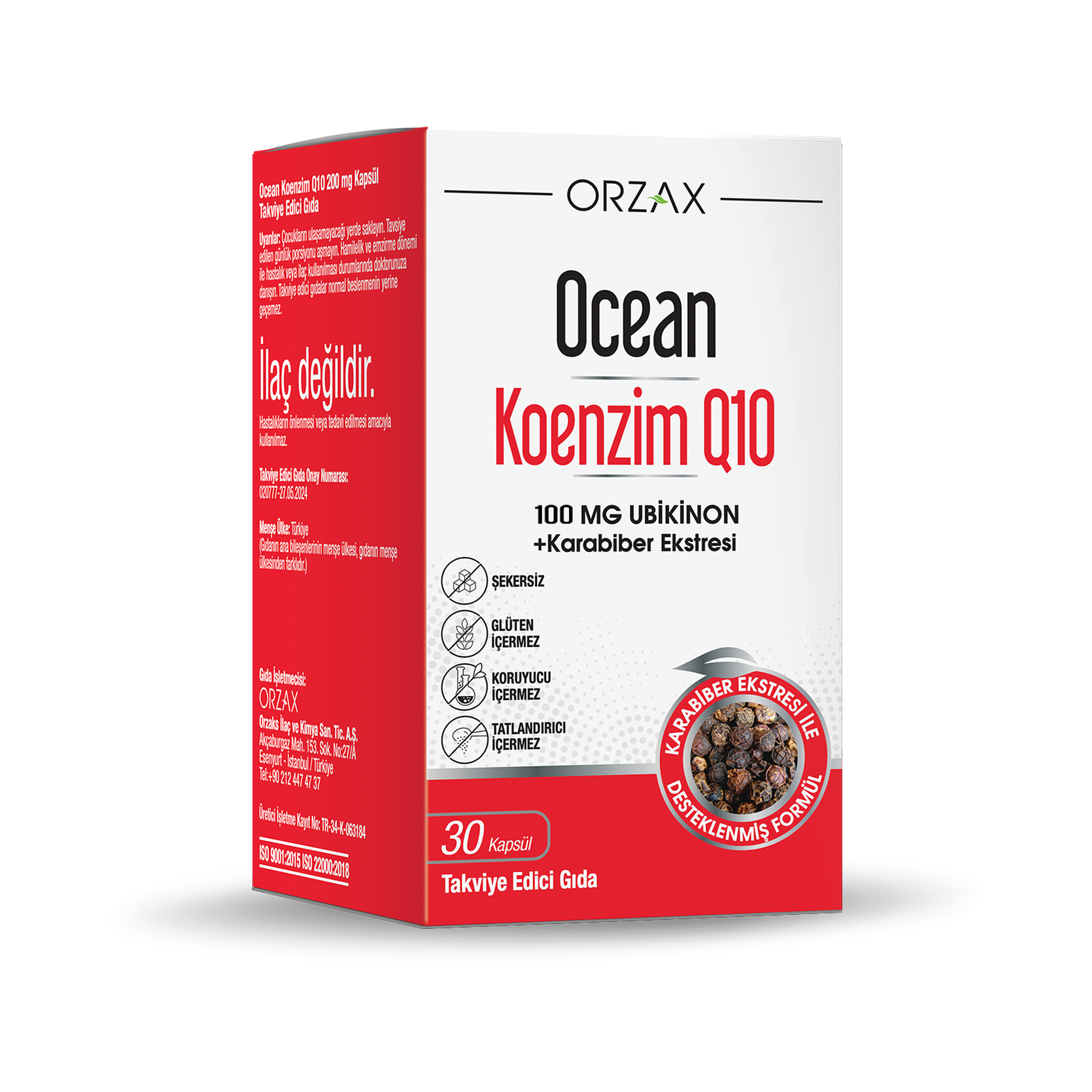 Orzax Ocean Coenzyme Q10 100mg + Black Pepper 30 Capsules - Enhanced Absorption
