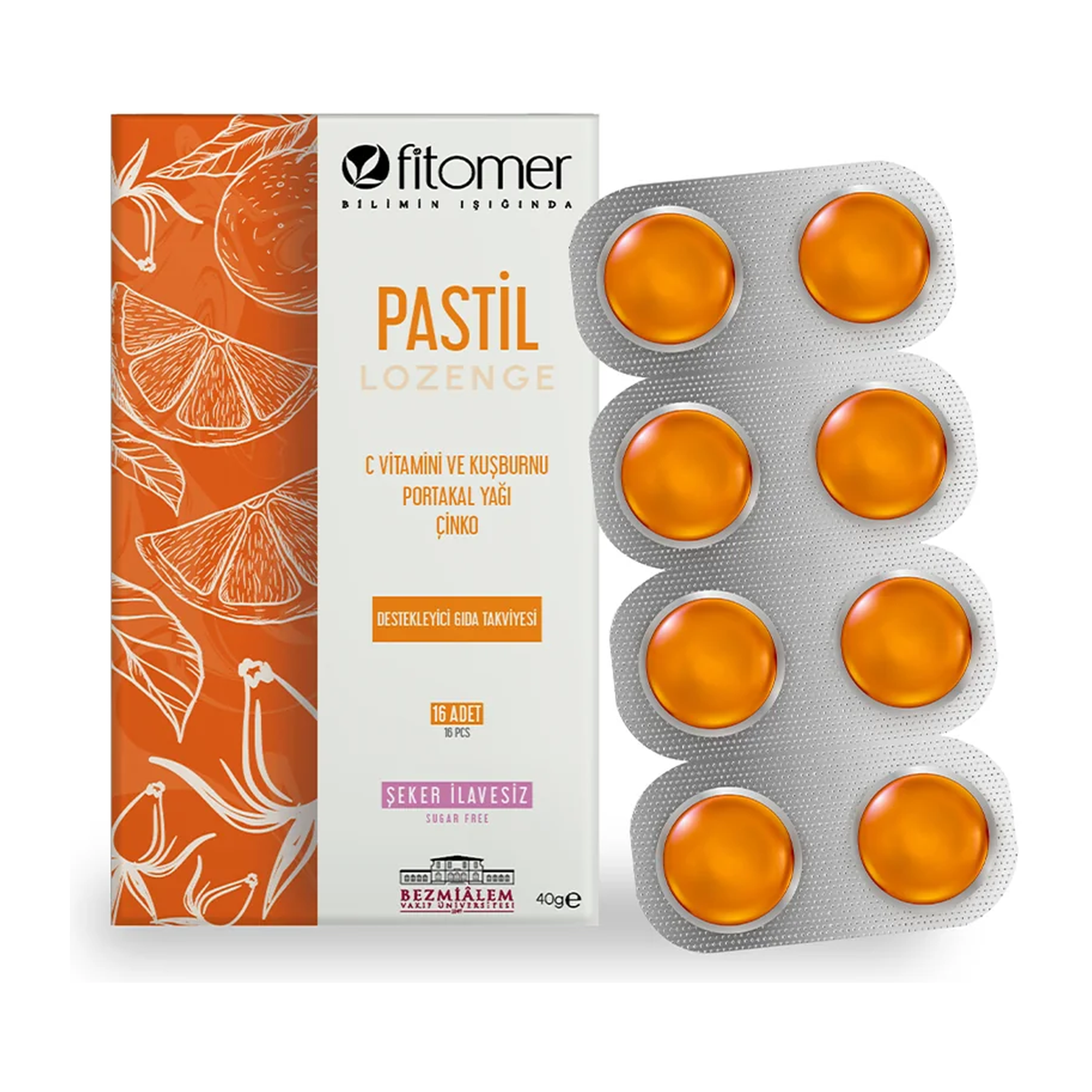 Fitomer 16-Pack Lozenges Containing Vitamin C, Rosehip, Orange Oil & Zinc