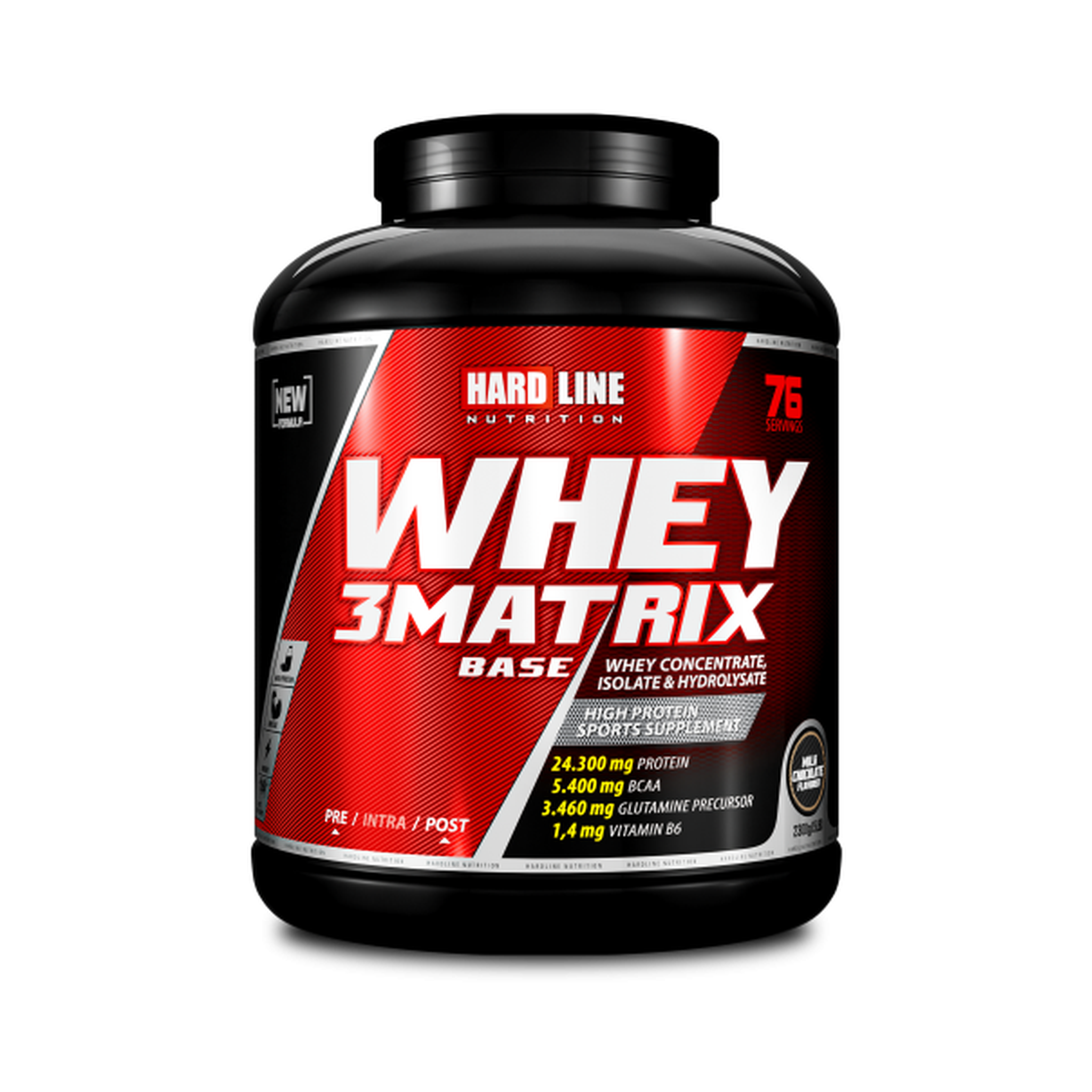Hardline Whey 3Matrix Base 2300 Gr – Milk Chocolate – 77 Servings – Muscle Mass Support