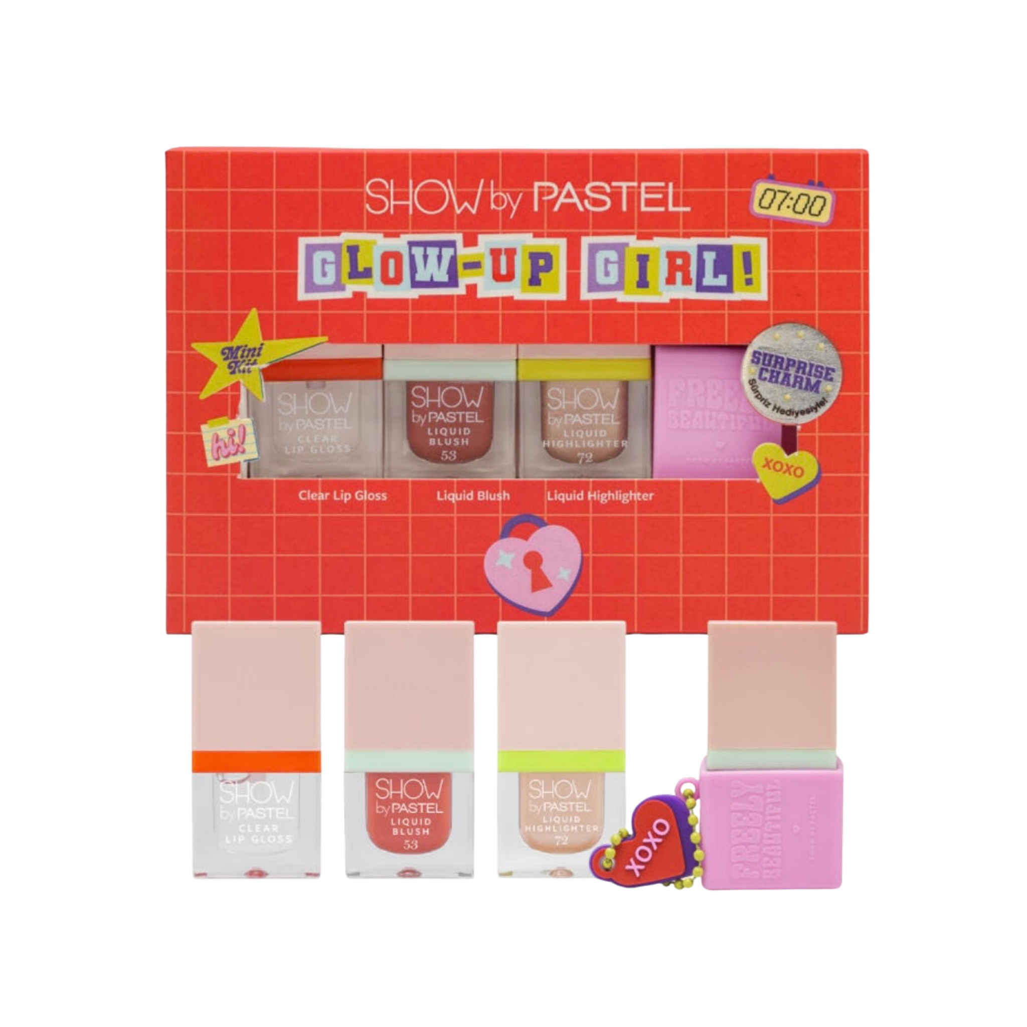 Show By Pastel Glow-Up Girl! Xoxo Mini Kit (Liquid Blush Mini 53 & Liquid Highlighter Mini 72 & Clear Lip Gloss Mini)